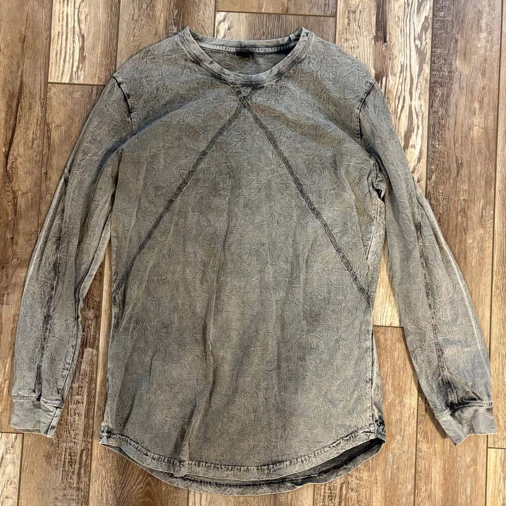 RAWGEAR Acid Wash Long Sleeve Shirt Mens XL Distressed Exposed Seam Streetwear